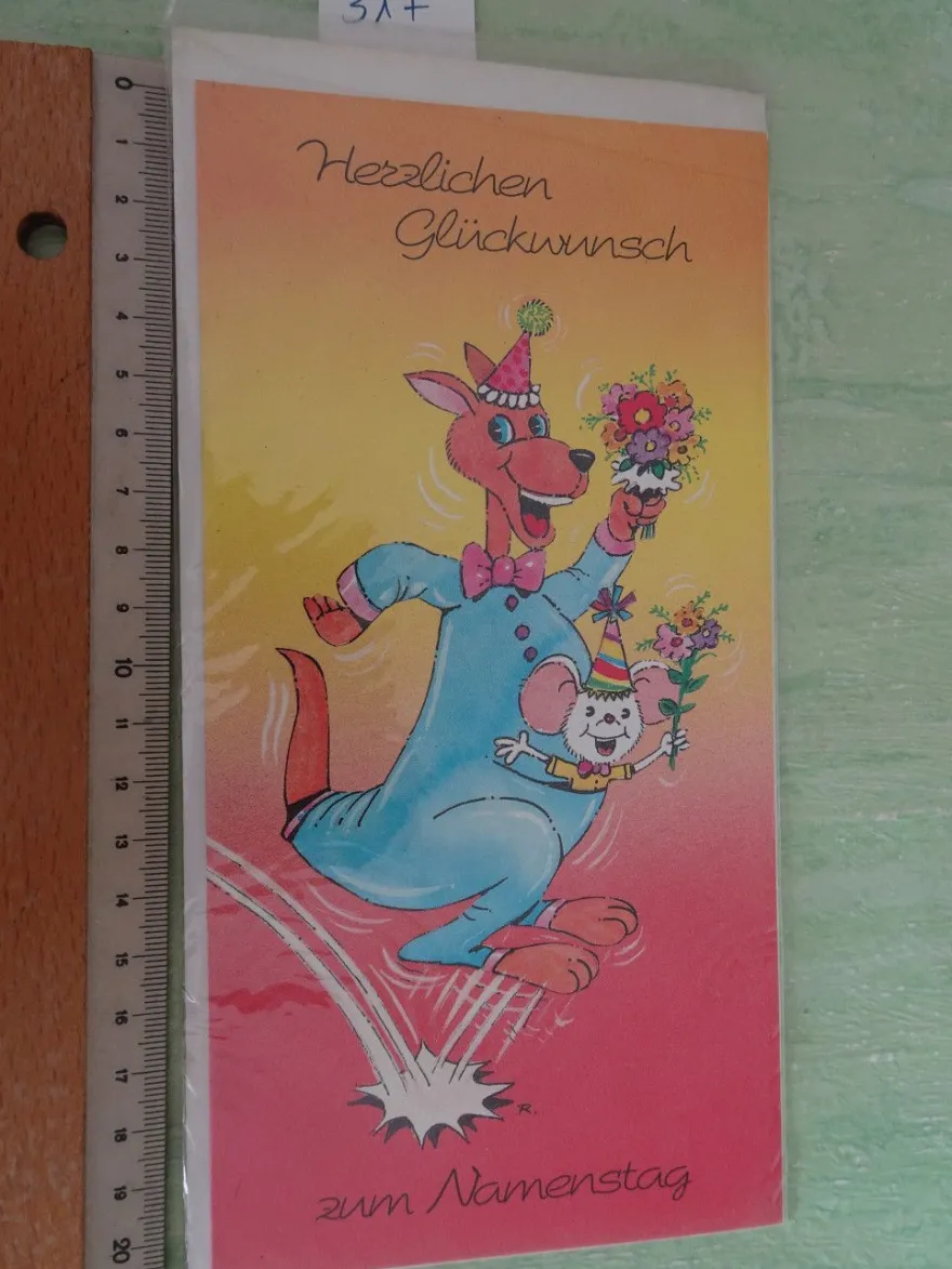 alte tierische Grußkarten Zum Namenstag Humor Primus Schwein Krokodil Katze