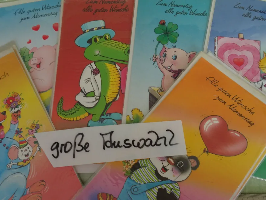 alte tierische Grußkarten Zum Namenstag Humor Primus Schwein Krokodil Katze