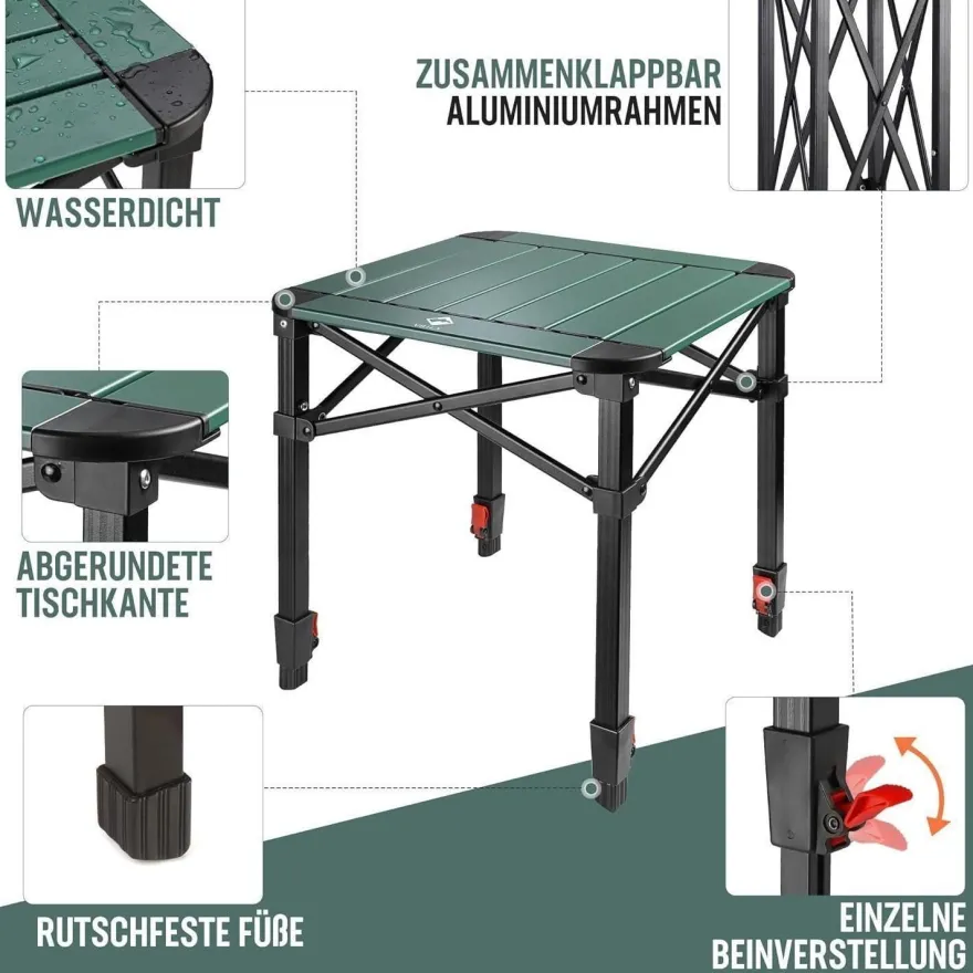 Aluminium Klapptisch mit Tragetasche für Camping und Picknick 40x40x53cm