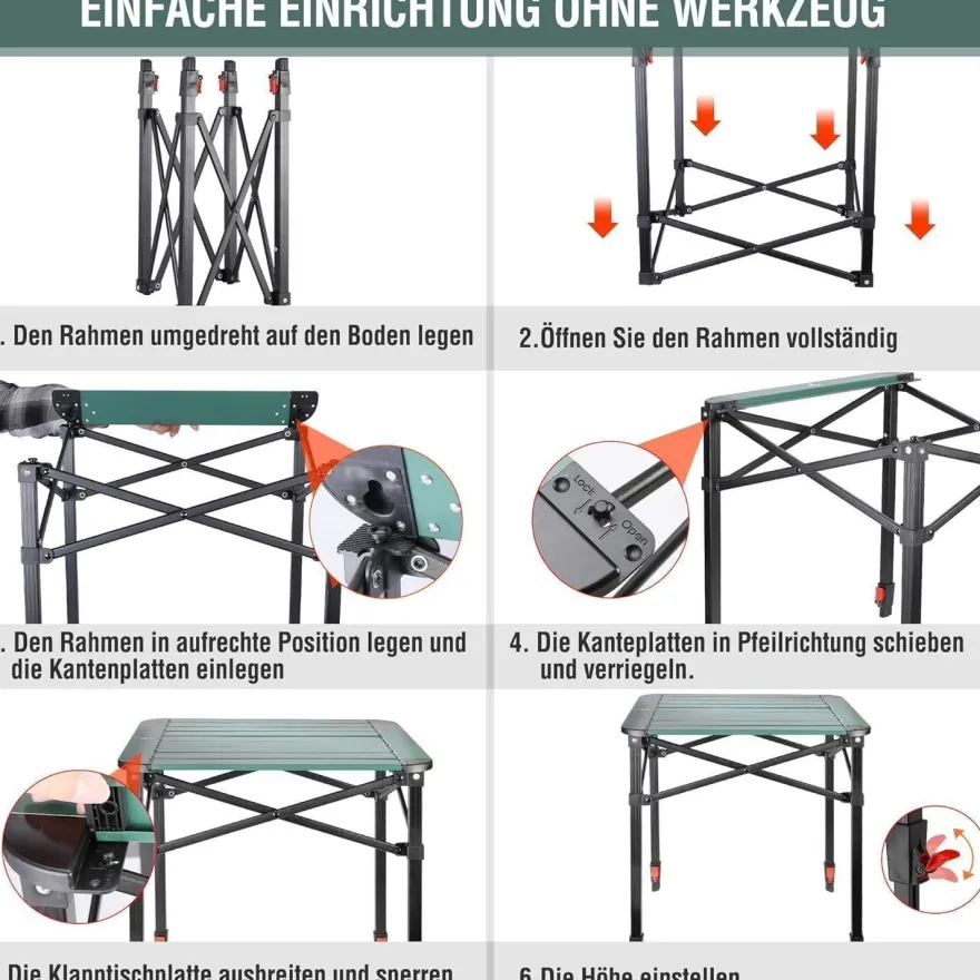Aluminium Klapptisch mit Tragetasche für Camping und Picknick 40x40x53cm