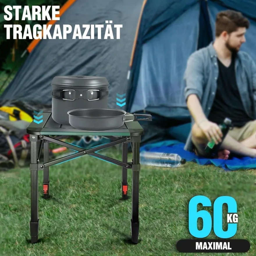 Aluminium Klapptisch mit Tragetasche für Camping und Picknick 40x40x53cm