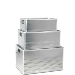 3 Alu-Transportkästen, 50 Liter, 79 Liter und 118 Liter