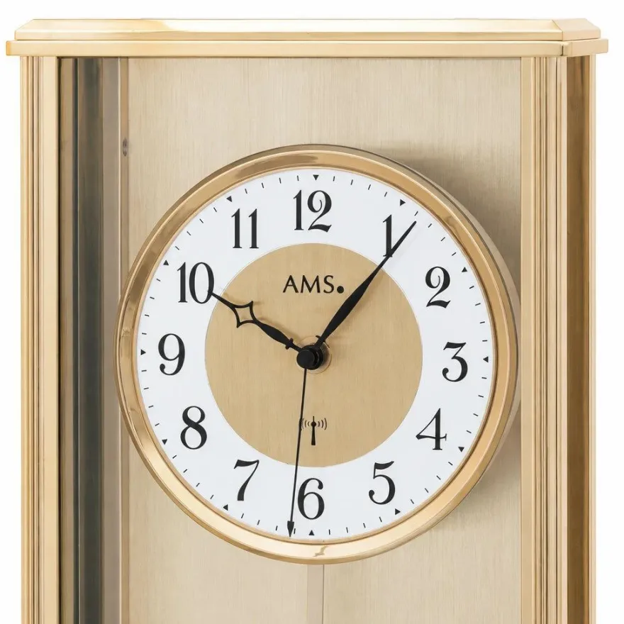 AMS F5281 Pendel-Funkwanduhr mit Aluminium-Metallgehäuse