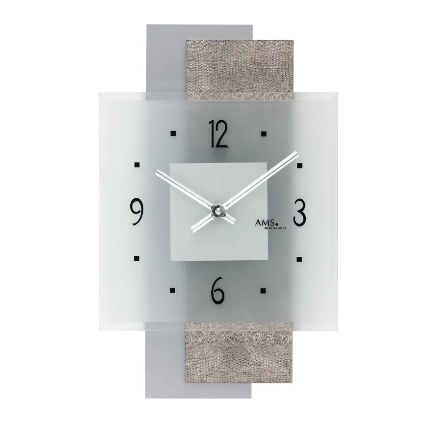 AMS W9443 Wanduhr mit Design-Kunstleder auf Holzrückwand