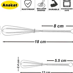 Anaeat Mini-Schneebesen Set 2 tragbare Edelstahl-Schneebesen 12 cm 18 cm