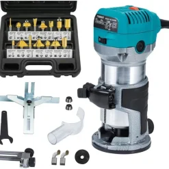 Anesty Oberfräse Trimmer 710W mit 15-tlg. Hartmetall Fräser Set, Kantenfräse