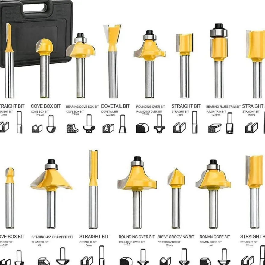 Anesty Oberfräse Trimmer 710W mit 15-tlg. Hartmetall Fräser Set, Kantenfräse