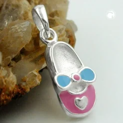 Anhänger 12x6mm Kinderschuh rosa-hellblau lackiert Silber 925