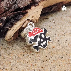 Anhänger 8x9mm Totenkopf rot-schwarz lackiert Silber 925