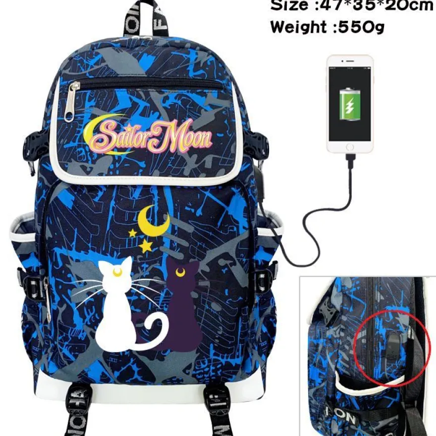 Anime Sailor Moon USB Rucksack Tsukino Damen Reise Backpack Schultaceh 47x35x20