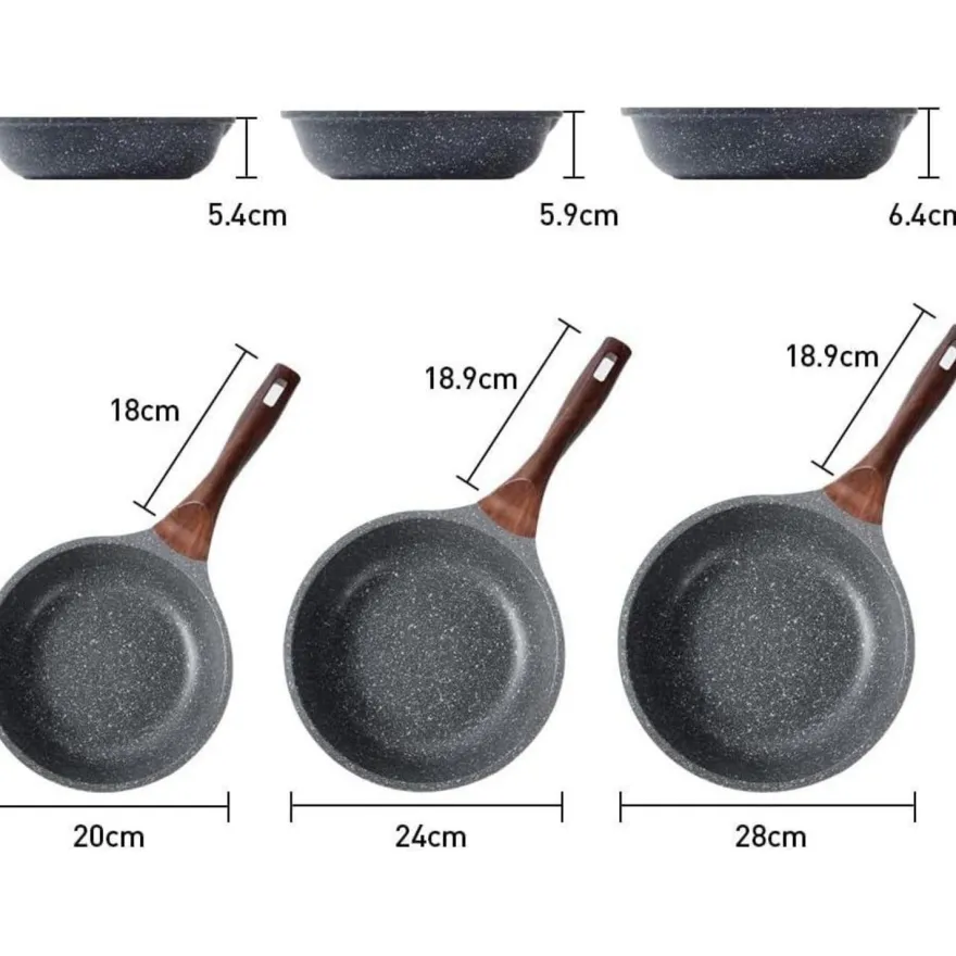 Antihaft Induktionspfanne 28cm Granit Beschichtung Holzgriff