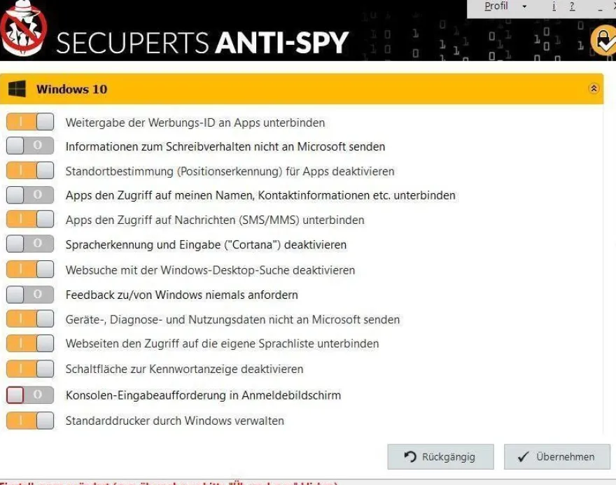 Anti-Spy f�r Windows 10 - SecuPerts - Daten und Privatsph�re sch�tzen - Downloa