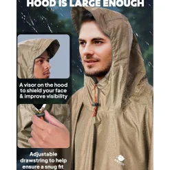ANYOO Leichter Wasserdichter Regenponcho mit Kapuze - Wiederverwendbar