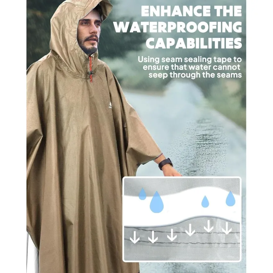 ANYOO Leichter Wasserdichter Regenponcho mit Kapuze - Wiederverwendbar