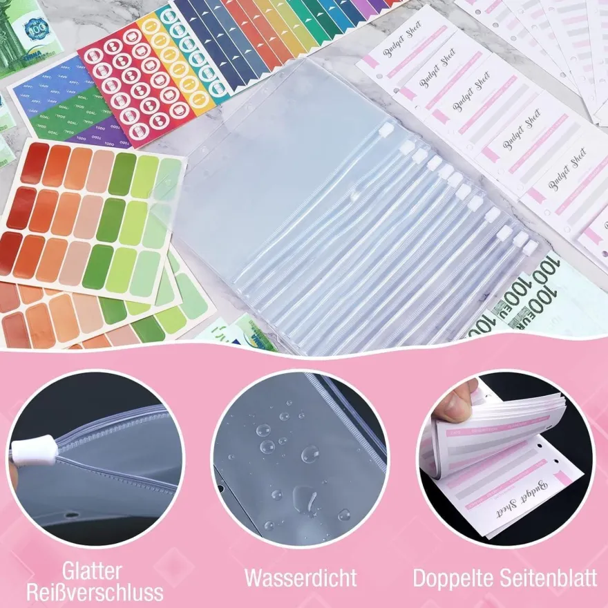 ANYUKE Budget Binder Deutsch mit Geldumschlägen Macaron Rosa
