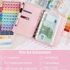 ANYUKE Budget Binder Deutsch mit Geldumschlägen Macaron Rosa