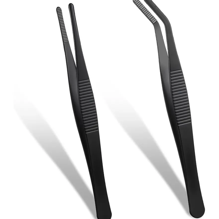 AOZUO Gebogene und Gerade Pinzetten Set 14cm Edelstahl Rutschfest