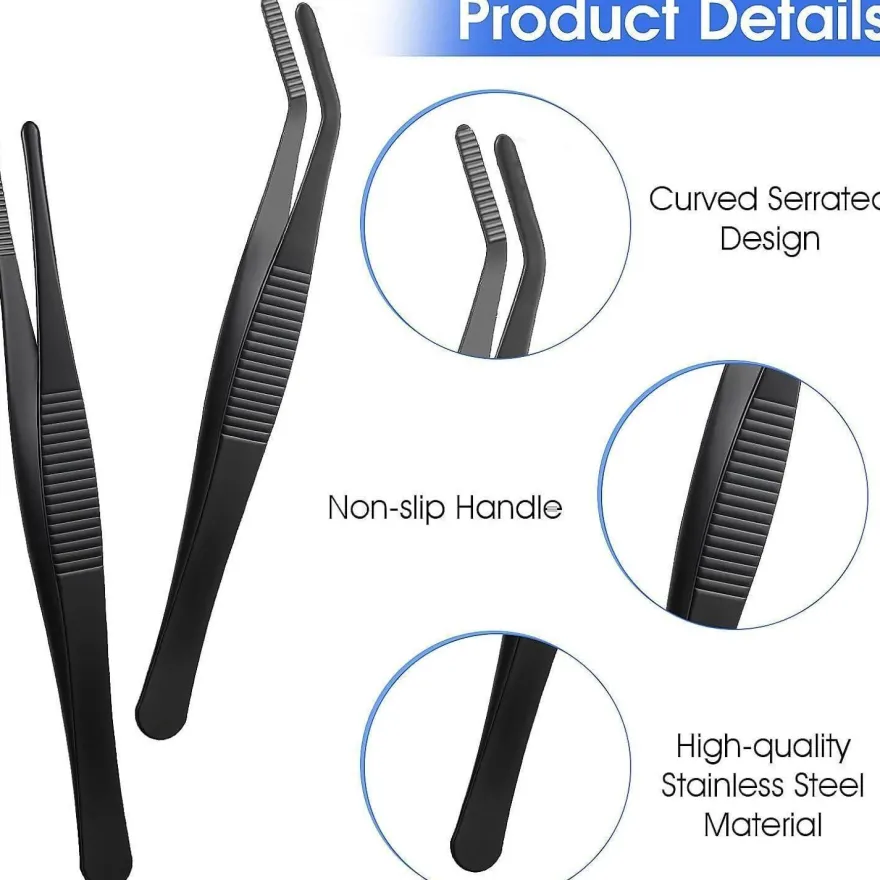 AOZUO Gebogene und Gerade Pinzetten Set 14cm Edelstahl Rutschfest