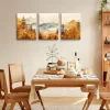 Aquarell Gold Wald Leinwand Bilder Set Wohnzimmer 30cm x 40cm x 3