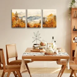 Aquarell Gold Wald Leinwand Bilder Set Wohnzimmer 30cm x 40cm x 3