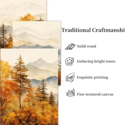 Aquarell Gold Wald Leinwand Bilder Set Wohnzimmer 30cm x 40cm x 3