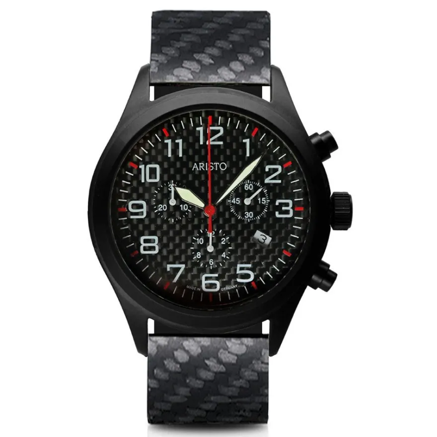 ARISTO 0H15TR Herren Armbanduhr Carbon Chrono 44mm Ronda-Werk