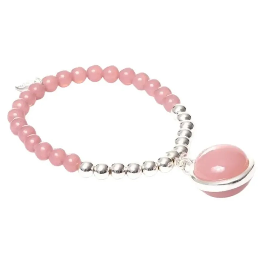 Armband elastisch Filigran Anhänger Rosa Grau Silberfarben Elegant Biba