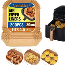 AromeLivii Backpapier für Heißluftfritteuse, 200 Stück Airfryer Papier Schalen