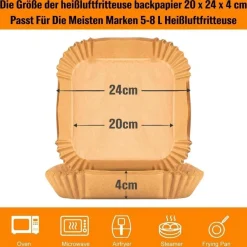 AromeLivii Backpapier für Heißluftfritteuse, 200 Stück Airfryer Papier Schalen