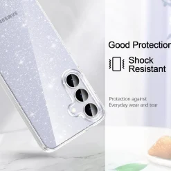 AROYI 3-in-1 Klar Glitzer Hülle für Samsung Galaxy S25 FE 5G mit 2 HD