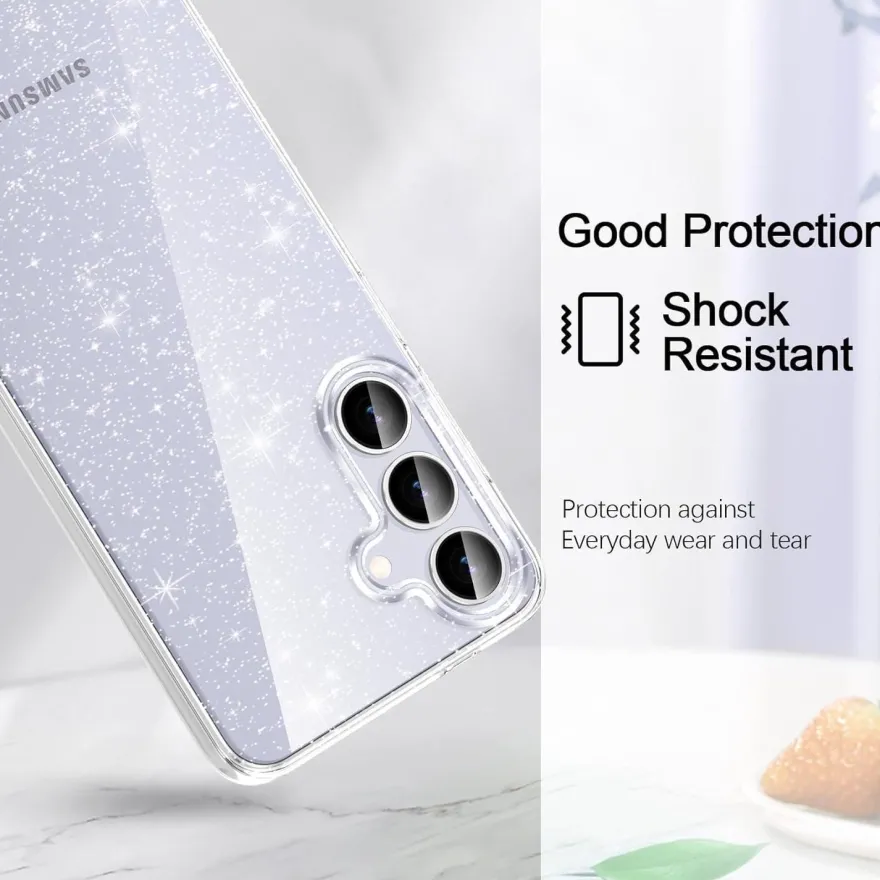 AROYI 3-in-1 Klar Glitzer Hülle für Samsung Galaxy S25 FE 5G mit 2 HD