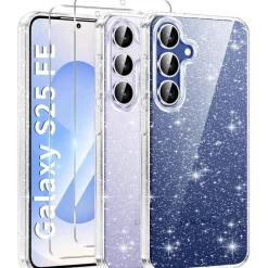 AROYI 3-in-1 Klar Glitzer Hülle für Samsung Galaxy S25 FE 5G mit 2 HD
