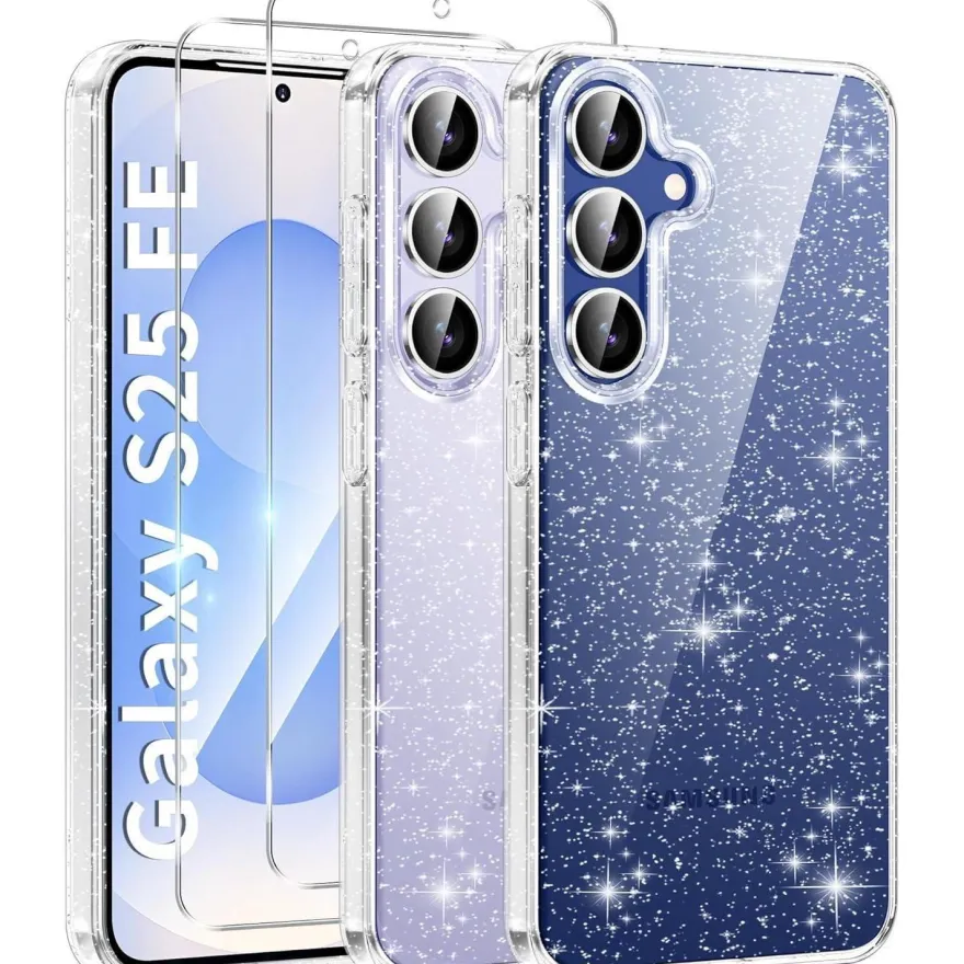 AROYI 3-in-1 Klar Glitzer Hülle für Samsung Galaxy S25 FE 5G mit 2 HD