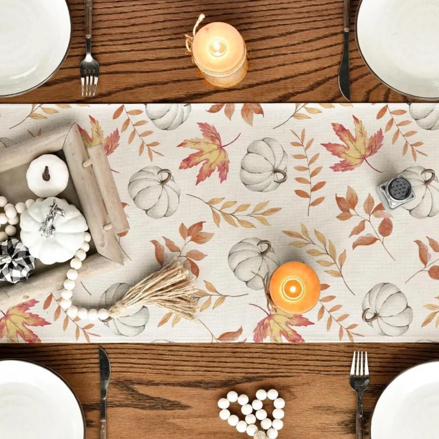 Artoid Mode Orange Kürbis Blätter Herbst Tischläufer 40x180 cm Party Dekor