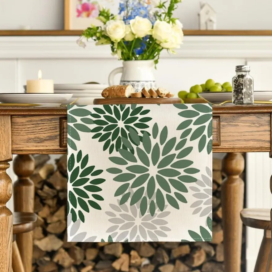Artoid Mode Tischläufer Blumen Wald Grün Dahlien Sommer 40x140 cm