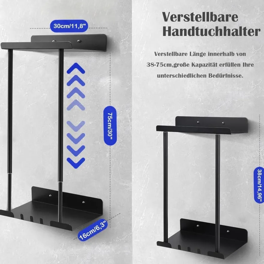 Asdsed Handtuchhalter ohne Bohren, ausziehbar mit Ablage, selbstklebend für das