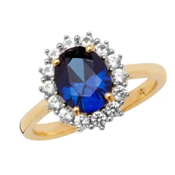 Atemberaubender 9 ct/Karat Gelb Gold Damen - Solitärring mit Saphir (synth.)