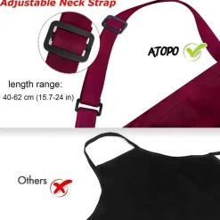 atopo 4er Kochschürze Schwarz, wasserdicht, mit 2 Taschen und verstellbarem