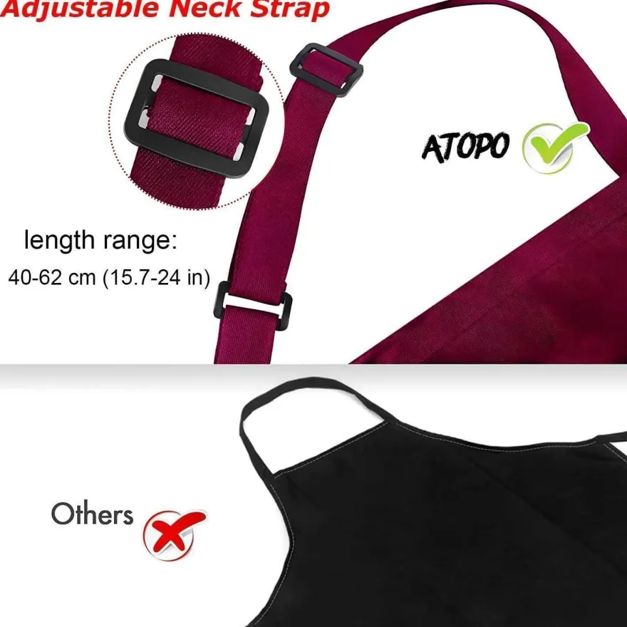 atopo 4er Kochschürze Schwarz, wasserdicht, mit 2 Taschen und verstellbarem
