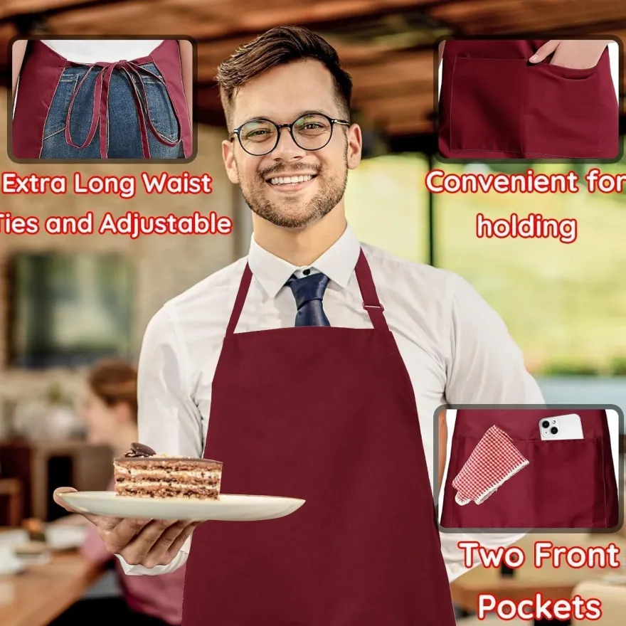 atopo 4er Kochschürze Schwarz, wasserdicht, mit 2 Taschen und verstellbarem