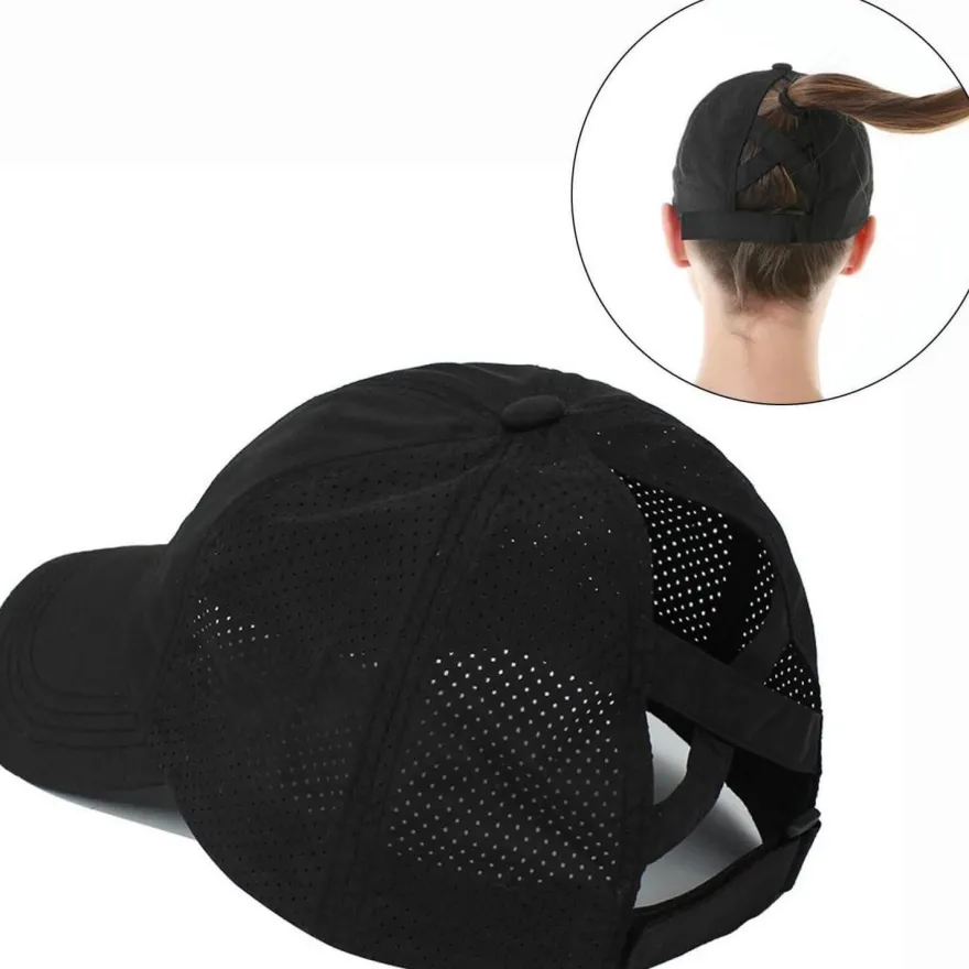 Atsnosh Damen Baseballkappe mit Pferdeschwanz-Öffnung, leicht, atmungsaktiv