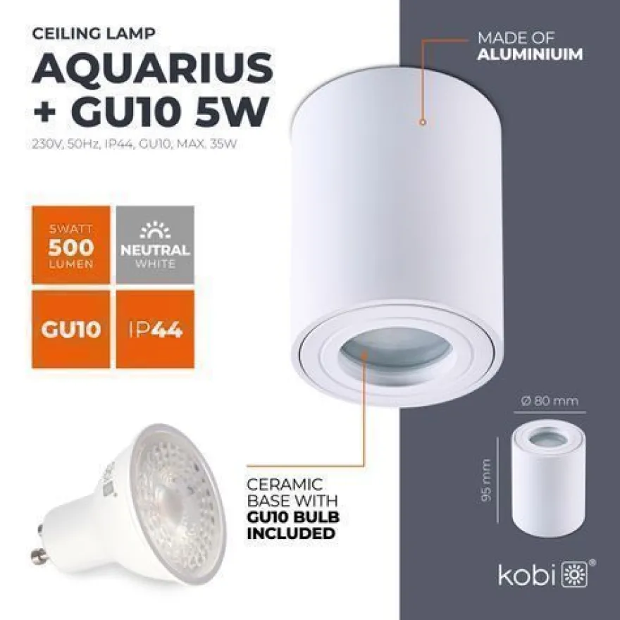 Aufbauspot Aquarius Deckenleuchte RUNDE Form Farbe WEIß Aluminium IP44