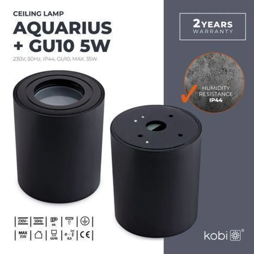 Aufbauspot Aquarius Deckenleuchte Runde Form Farbe Schwarz Aluminium IP44