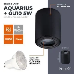 Aufbauspot Aquarius Deckenleuchte Runde Form Farbe Schwarz Aluminium IP44