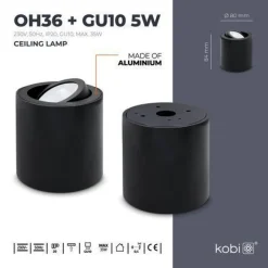 Aufbauspot OH36 Deckenleuchte RUND Farbe Schwarz Deckenstrahler Aluminium IP20 LED