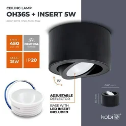 Aufbauspot OH36 Deckenleuchte RUND Farbe Schwarz Deckenstrahler Aluminium IP20 LED