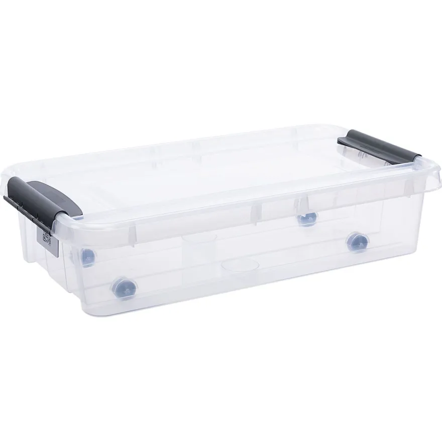Aufbewahrungsbox mit Deckel und QR-Code Stapelbar Transparent 31L Unterbettbox