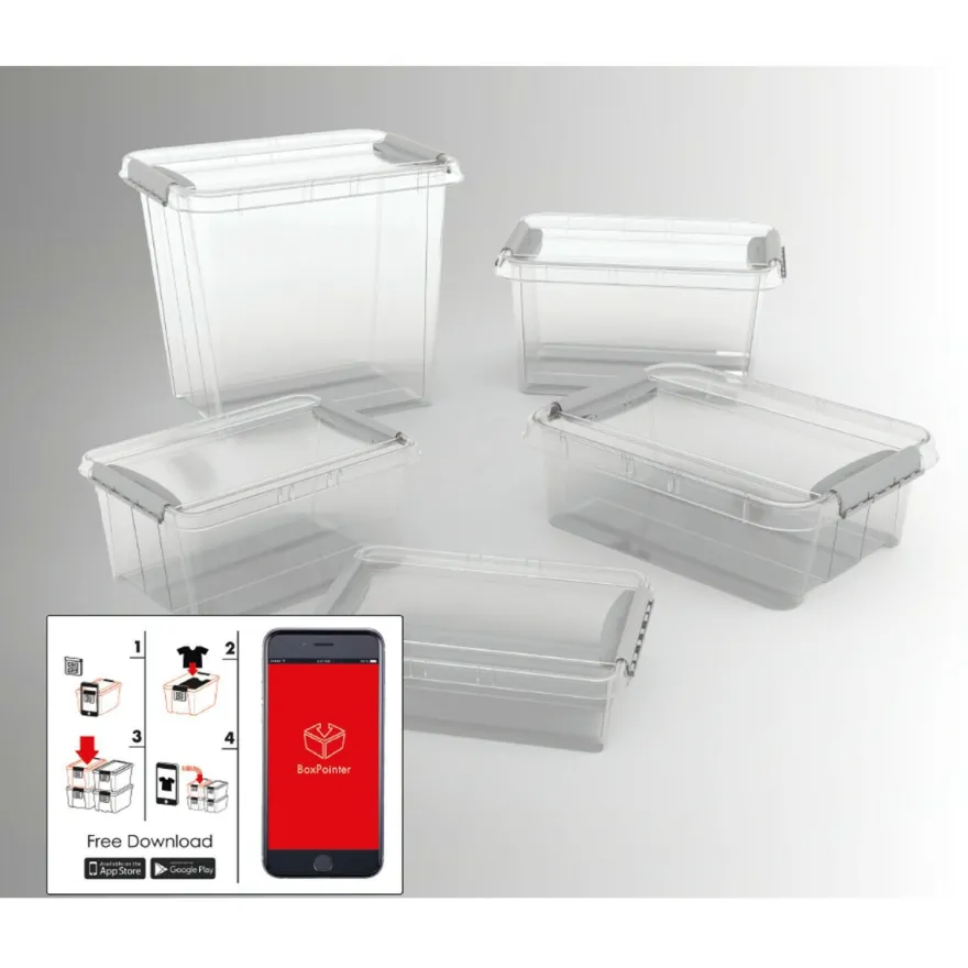 Aufbewahrungsbox mit Deckel und QR-Code Stapelbar Transparent 31L Unterbettbox