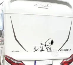 Autoaufkleber Snoopy Woodstock am Lagerfeuer 60x36cm CW09 Aufkleber Wandtattoo