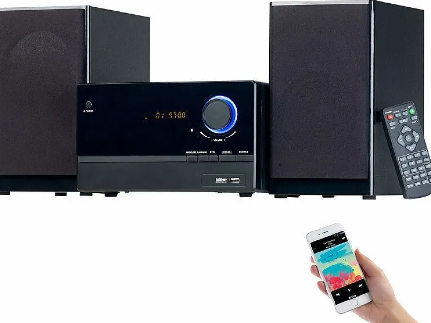 auvisio Micro-Stereoanlage, CD-Player, Radio, MP3-Player, Bluetooth, 60 Watt
